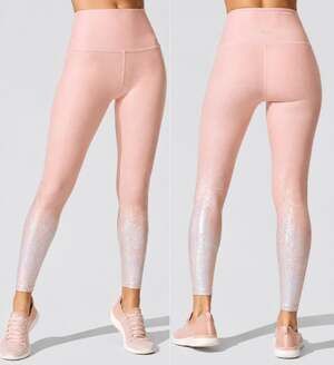 Beyond Yoga Alloy Ombre High Waisted Midi Leggings Pink Silver Sparkle XS